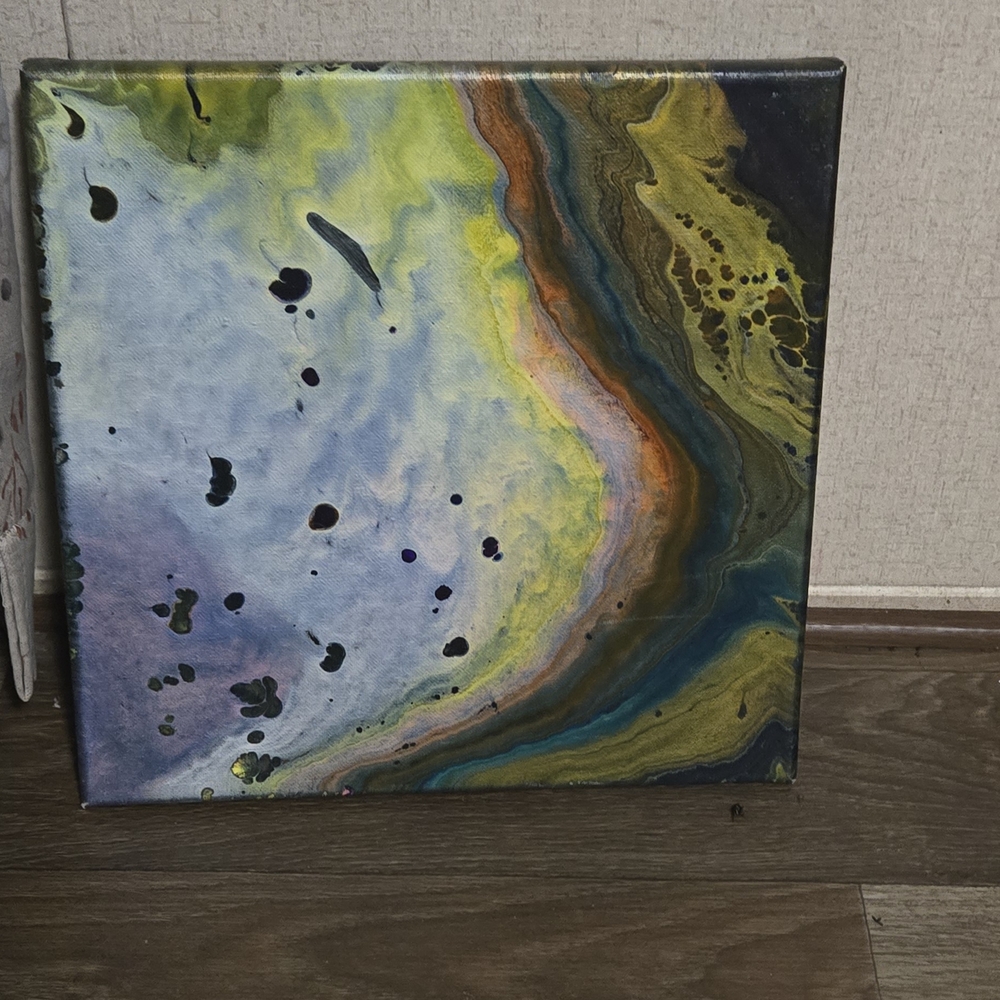 Ethereal Fluid Art Painting with Metallic Accents
